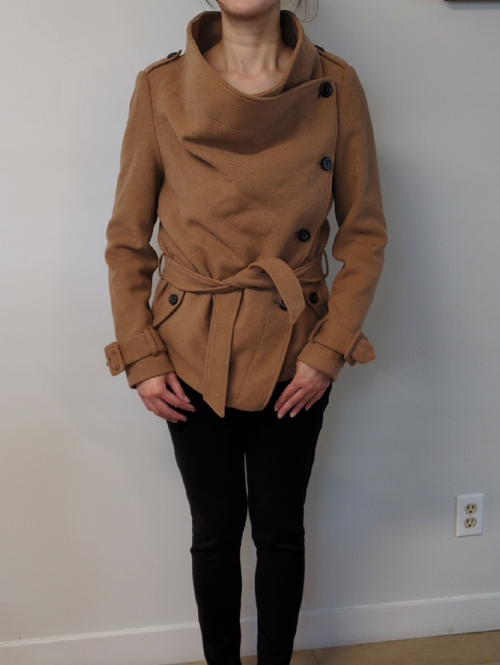 Camel Belted Wool-Blend Peacoat